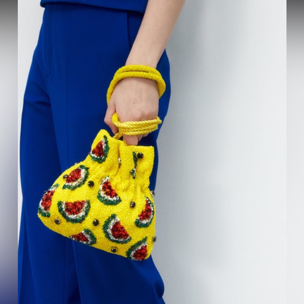 Zara beaded watermelon pattern bucket bag, rope shoulder strap - Picture 7 of 10